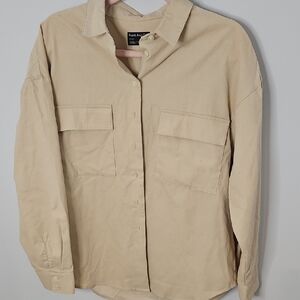 Oak + Fort Beige Button-Up Corduroy Shirt